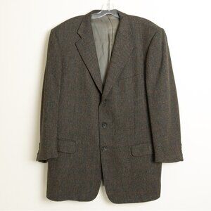 Ermenegildo Zegna Herringbone Tweed Blazer Wool Cashmere Brown Plaid 46 L EU 56